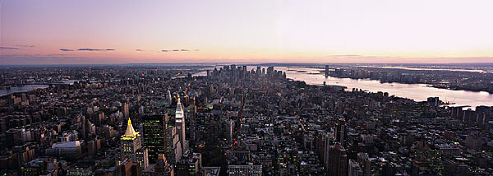 全景,航拍,黄昏,看,南,下曼哈顿,纽约,美国