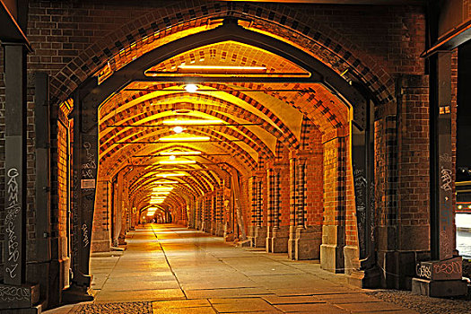 光亮,柱廊,桥,穿过,河,节日,2009年,柏林,德国,欧洲