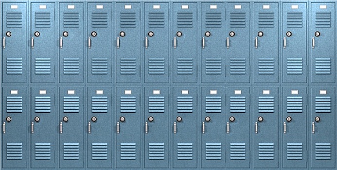 蓝色,学校,储物柜,正面