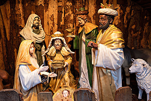 基督降生场景,神圣,三个,圣诞市场,不莱梅,德国,欧洲