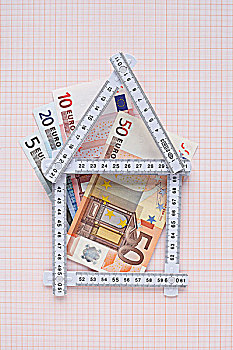房子,折叠尺,欧元,绘图纸