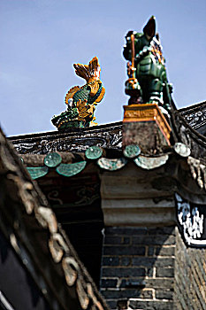 独角兽,陶器,装饰,屋顶,新界,香港