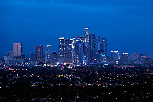 洛杉矶市区,天际线,山,黄昏