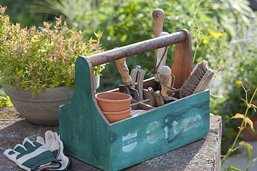 花园,工具箱,带子,把手,锅,刷,舀具