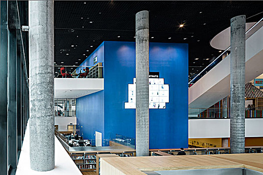 伯明翰,图书馆,特写,柱子,蓝色,墙,当代建筑,室内设计