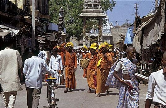 街景,佛教,僧侣,印度,亚洲
