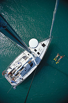 俯视,放松,游艇,昆士兰,澳大利亚