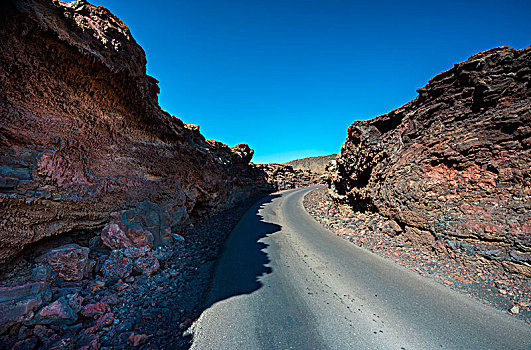 道路,火山岩,地点,蒂玛法雅国家公园,兰索罗特岛,加纳利群岛,西班牙,欧洲