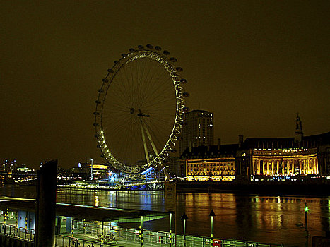 英格兰,伦敦,晚间,风景,泰晤士河,伦敦眼