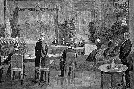 维多利亚,石荷州,1858年,会面,中心,支持,受害者,洪水,木刻,德国,欧洲
