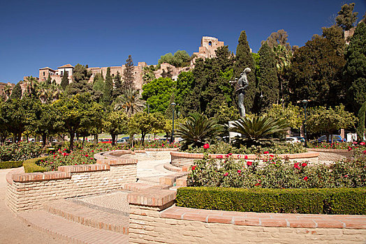 花园,阿尔卡萨瓦城堡,要塞,后面,马拉加,安达卢西亚,西班牙,欧洲