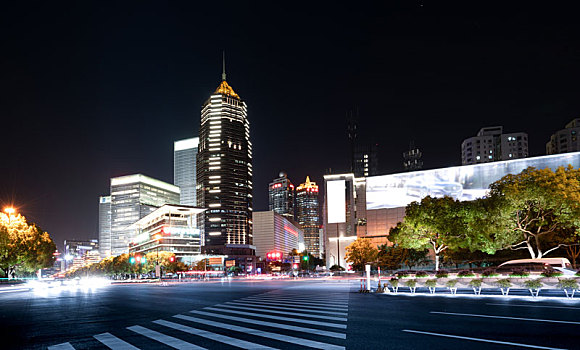 上海都市建筑夜景和街道街景