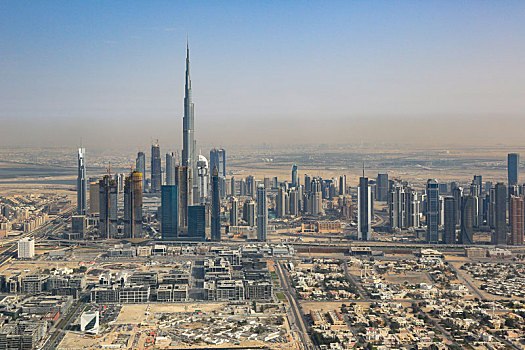 迪拜,天际线,哈利法,摩天大楼,航拍