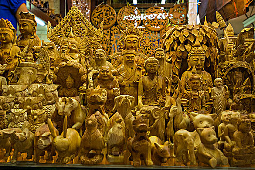 缅甸,仰光,市场,雕刻,木雕