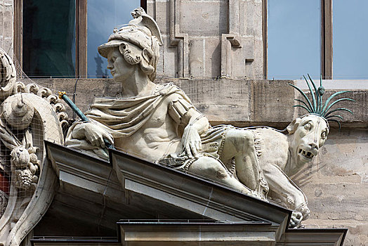 雕塑,凯撒,老市政厅,纽伦堡,中间,弗兰克尼亚,巴伐利亚,德国,欧洲