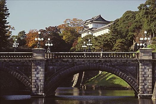 桥,河,宫殿,背景,皇宫,东京都,日本