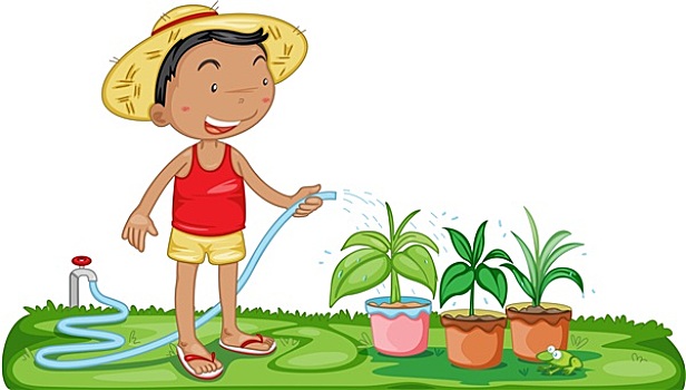 男孩,浇水,植物