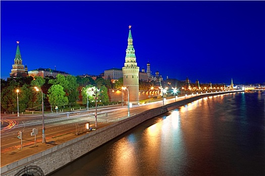 莫斯科,克里姆林宫,堤,夜晚