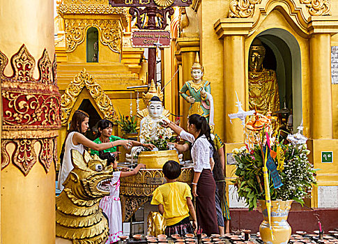 宗教,仪式,洗,大金塔,仰光,缅甸