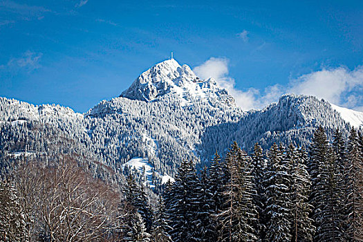 雪,顶峰,风景,上巴伐利亚,巴伐利亚,德国,欧洲