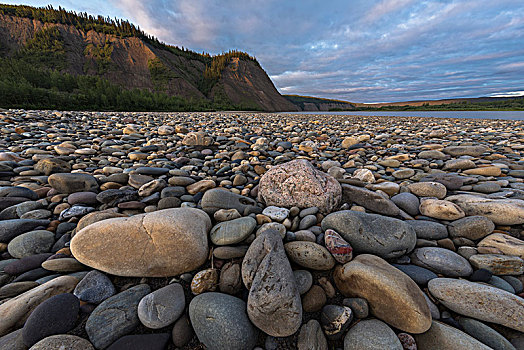 岩石,海岸线,外皮,河,靠近,炸玉米饼,育空,加拿大