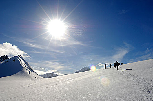 南极,南极半岛,山峦,冰河,阳光乍现,人,远足