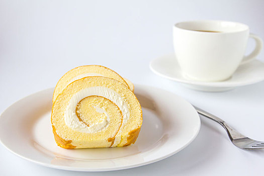 卷心蛋糕,咖啡,白色背景,背景