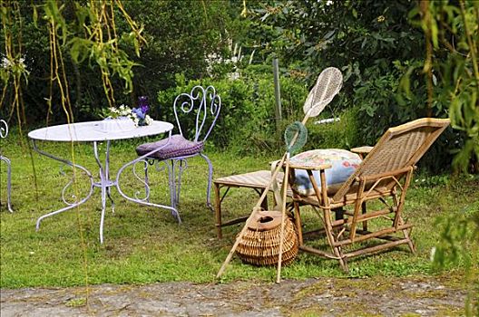 躺椅,渔网,花园桌,椅子