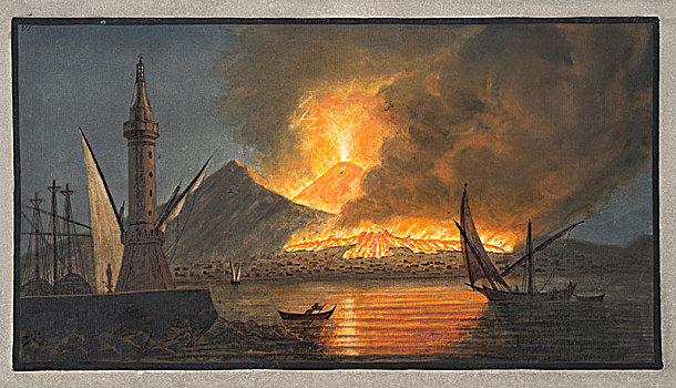 风景,喷发,维苏威火山,那不勒斯,夜晚,20世纪,十月
