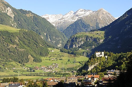 欧洲,奥地利,房子,欧洲阿尔卑斯山,背景,俯视图