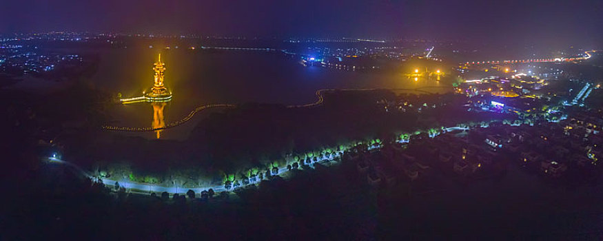 航拍泰州姜堰溱湖夜景