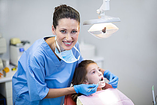 牙医,检查,孩子,病人,工具,牙科诊所,头像