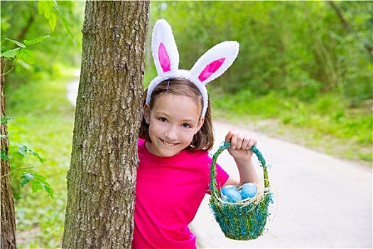 复活节,女孩,蛋,篮子,有趣,兔子,脸