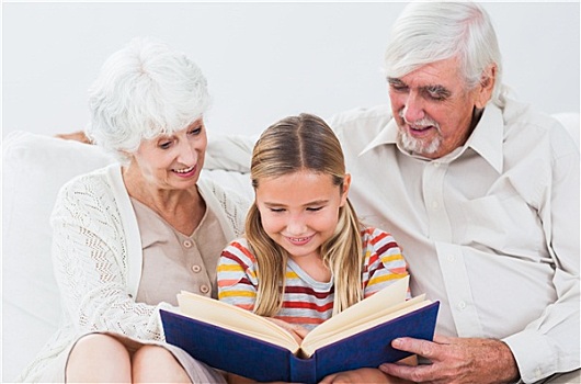 孙女,读,书本,祖父母