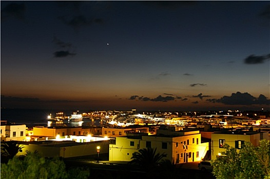 日落,普拉亚布兰卡,兰索罗特岛,西班牙
