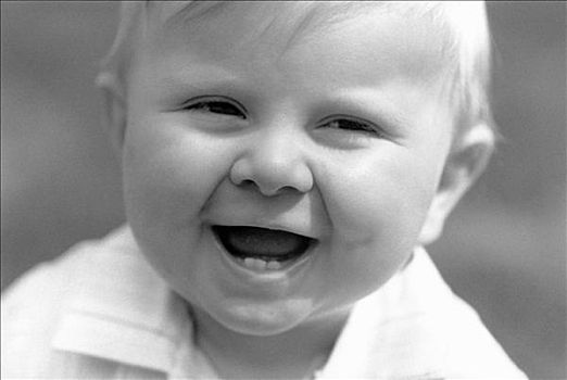 黑白,肖像,婴儿,微笑