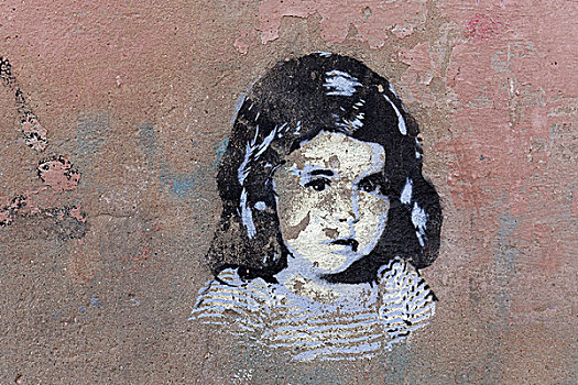 女孩,悲伤,脸,壁画,街头艺术,帕尔玛,马略卡岛,巴利阿里群岛,西班牙,欧洲