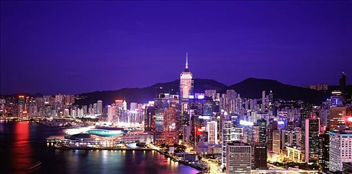 香港,湾仔,北方,黄昏,展示,中心,广场