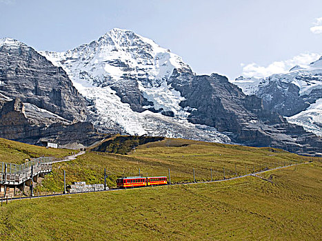 铁路,雪山,伯恩高地,阿尔卑斯山,瑞士,欧洲