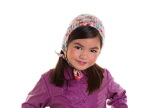 亚洲人,孩子,儿童,女孩,冬季,头像,紫色,外套,羊毛帽