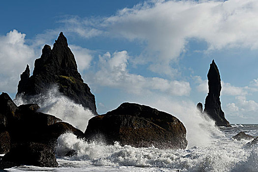 海浪,海滩,顶峰,靠近,南海岸,冰岛,欧洲