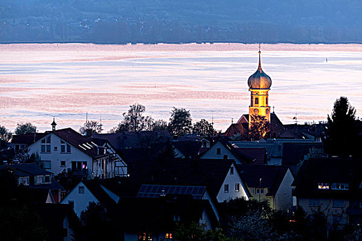 光亮,教堂,康士坦茨湖,后面,巴登符腾堡,德国,欧洲