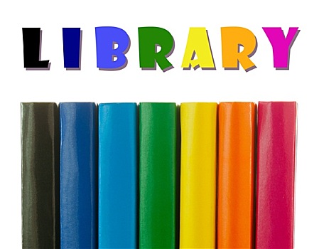 排,彩色,书本,书脊,图书馆,概念