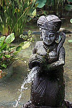 印度尼西亚,巴厘岛,沙努尔,花园,雕塑,装饰,喷泉