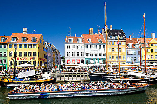 游览船,纽哈温运河,运河,哥本哈根,丹麦,欧洲