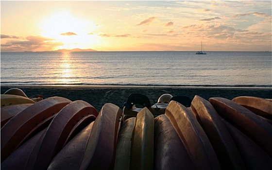 皮划艇,日落