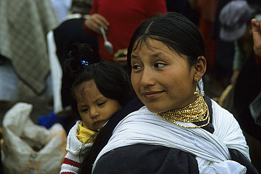 厄瓜多尔,早晨,市场,印第安女人