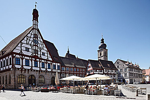 市政厅广场,城镇,教堂,弗兰哥尼阶,瑞士,上弗兰科尼亚,弗兰克尼亚,巴伐利亚,德国,欧洲