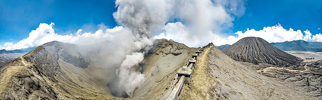 风景,火山口,烟,火山,婆罗莫,右边,山,国家公园,爪哇,印度尼西亚,亚洲