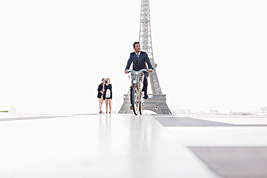 商务人士,骑自行车,背景,巴黎,法兰西岛,法国
